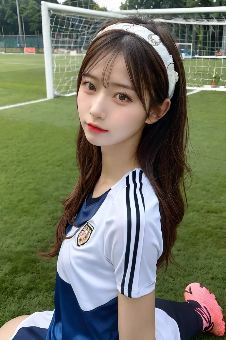 1 beautiful girl , masterpiece, high quality, best quality, extremely detailed,(((wearing soccer wear))),hairband , ((nsfw)),