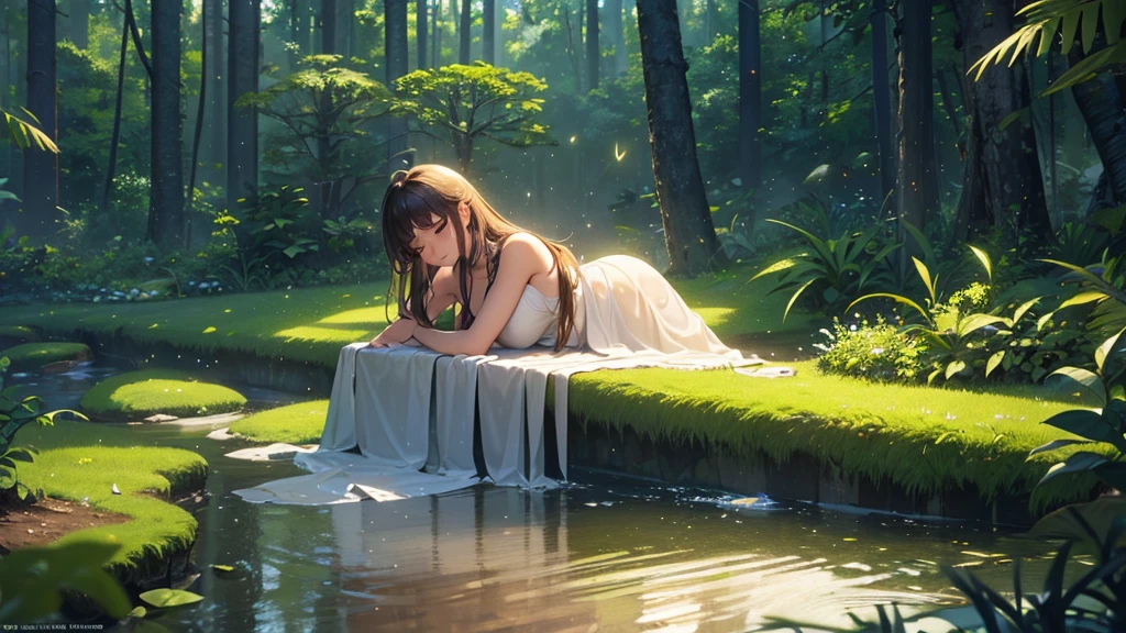 work of art, best qualityer, (very detailed 8k CG unity wallpapers), (best qualityer), (best illustrations), (better shadows), forest theme with natural elements. tall trees, quiet streams, sheening little mushrooms, surrounded by delicate Sheets and twigs, with fire flies and sheening particle effects,, (natural elements), (jungle theme), (Sheets), (twigs), ( fire flies), butterflys, (delicate Sheets), (sheen), (particle effects). , isometric 3D Model, octane rendering, ray tracing, super verbose