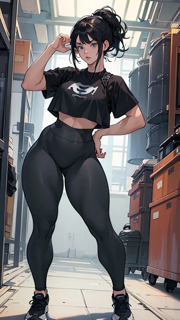 (work of art, best qualityer), 1 girl, (((leggings branca))), photoshoot, ruica, shorth hair, big-ass, thick-thighs, standing backwards
