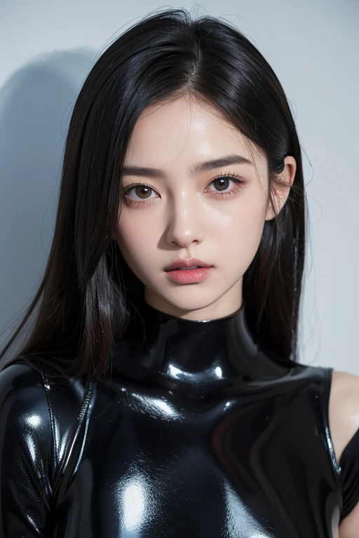 (Raw photo:1.2)、Highest quality、Beautiful detailed girl、Tight bodysuit、Latex bodysuit, Laughter、Highly detailed eyes and face、Beautiful and fine details、Large file size、High resolution、High resolution、8k wallpaper details、Highly detailed Ticker uniform 8K wallpaper、Light on the face、Cinema Lighting、18-year-old girl、Sexy pose、(Photorealism:1.4)、Awareness-raising、Surrealism、 From below、Super Detail、masterpiece