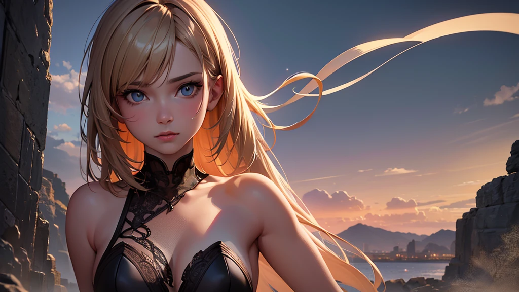 work of art, best qualityer, ultra realistic, 超detailded, 8k resolution, CRU photo, sharp focus, (1 girl), standing alone, gorgeous face, perfectbody, young woman, 20 year, sensuous, cinematic, cinematic light