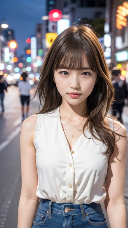 One girl, Tokyo Street,night, Cityscape,City lights, Upper Body,close, 8K, RAW Photos, Highest quality, masterpiece,Realistic, photo-Realistic,