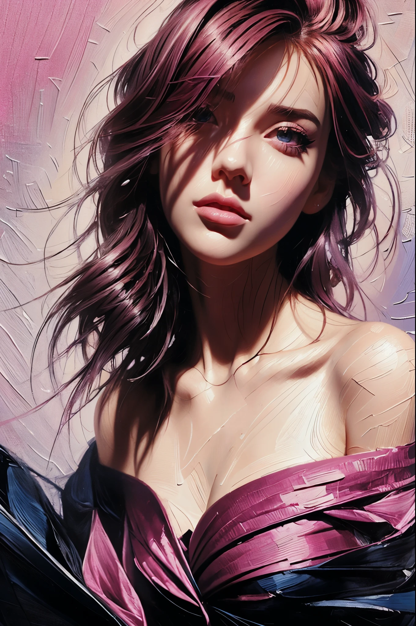 a closeup of a woman wearing a pink shirt and blue shorts, una pintura digital de Ilya Kuvshinov, cgsociety contest winner, digital art, realistic painting cute girl, pink girl, beautiful digital painting, digital art Ilia Kuvshinov, Ilia Kuvshinov. 4k, beautiful digital painting, Bright digital painting, beautiful character painting