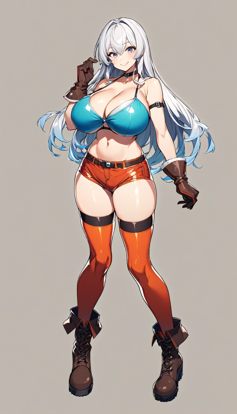 girl,,Bikini Tops,hot pants,gloves,smile,boots,Knee-high socks,full body Shot,
