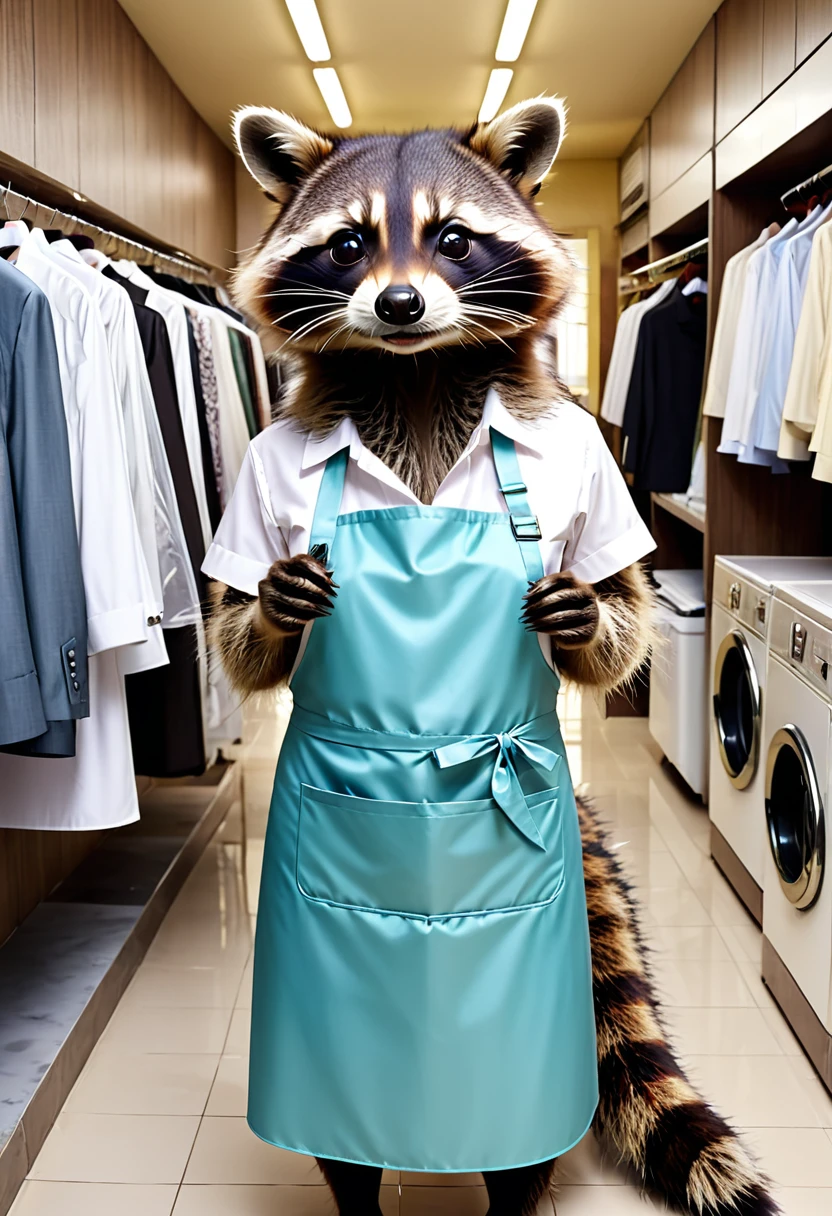 Raccoon Dry Cleaner,Beautiful finish,Good reputation,Great prosperity,Work clothes include an apron,