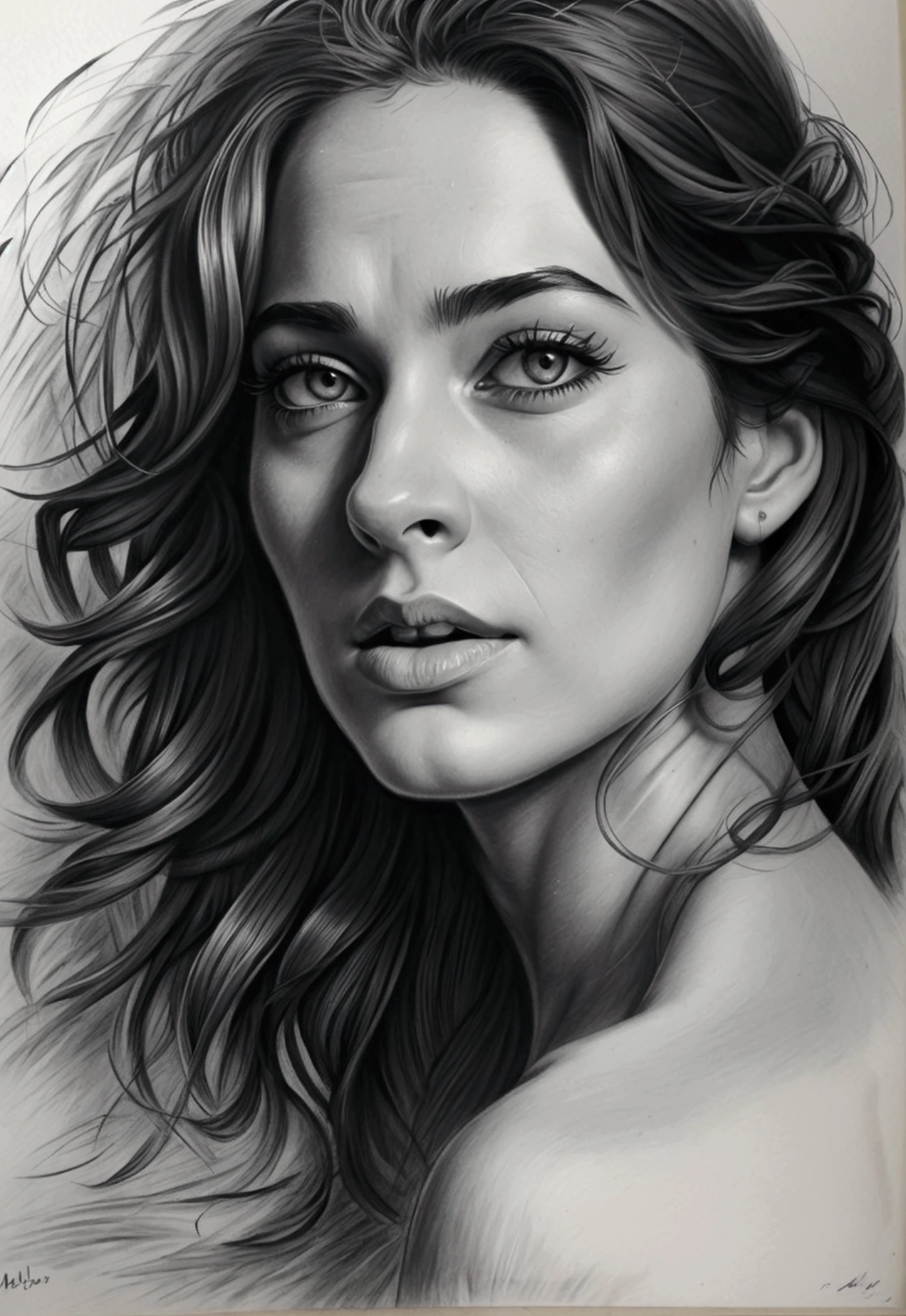 um pencil draw de uma mulher, charcoal drawing, arte figurativa, charcoal drawing, pencil draw, dynamic pose