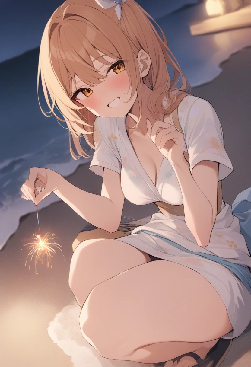 1girl, medium ,
senkou hanabi,Summer clothes, short sleeves, Miniskirt,
masterpiece, best quality,Sitting