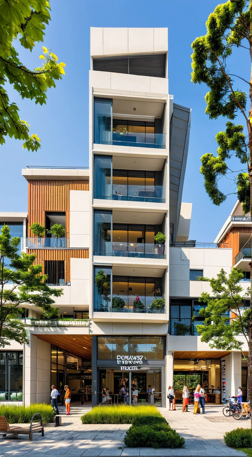 head of'artwork, High quality, best quality, authentique, great detail, En plein air, villa de plain-piedXL, groupe aiai, style de maison moderne dans la rue ,stairs, white wall ,road,pavement, grass, trees, sky, nuvens, (day light:1.1)