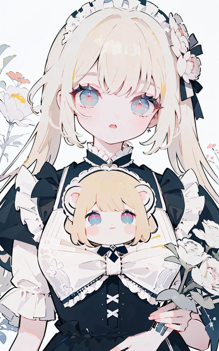 masterpiece, top-quality, masterpiece, top-quality,ighly detailed,{top-quality}, {{masterpiece}}, {hight resolution},original, {extremely delicate and beautiful},masterpiece, top-quality,ighly detailed,{top-quality},Blonde straight、bow ribbon、pastels、 ((((ta)))), frilld、Evil Flower{hight resolution}, Very detailed 8k wallpaper, 1girl in, red eyes, (Low Gothic:1.24)、
