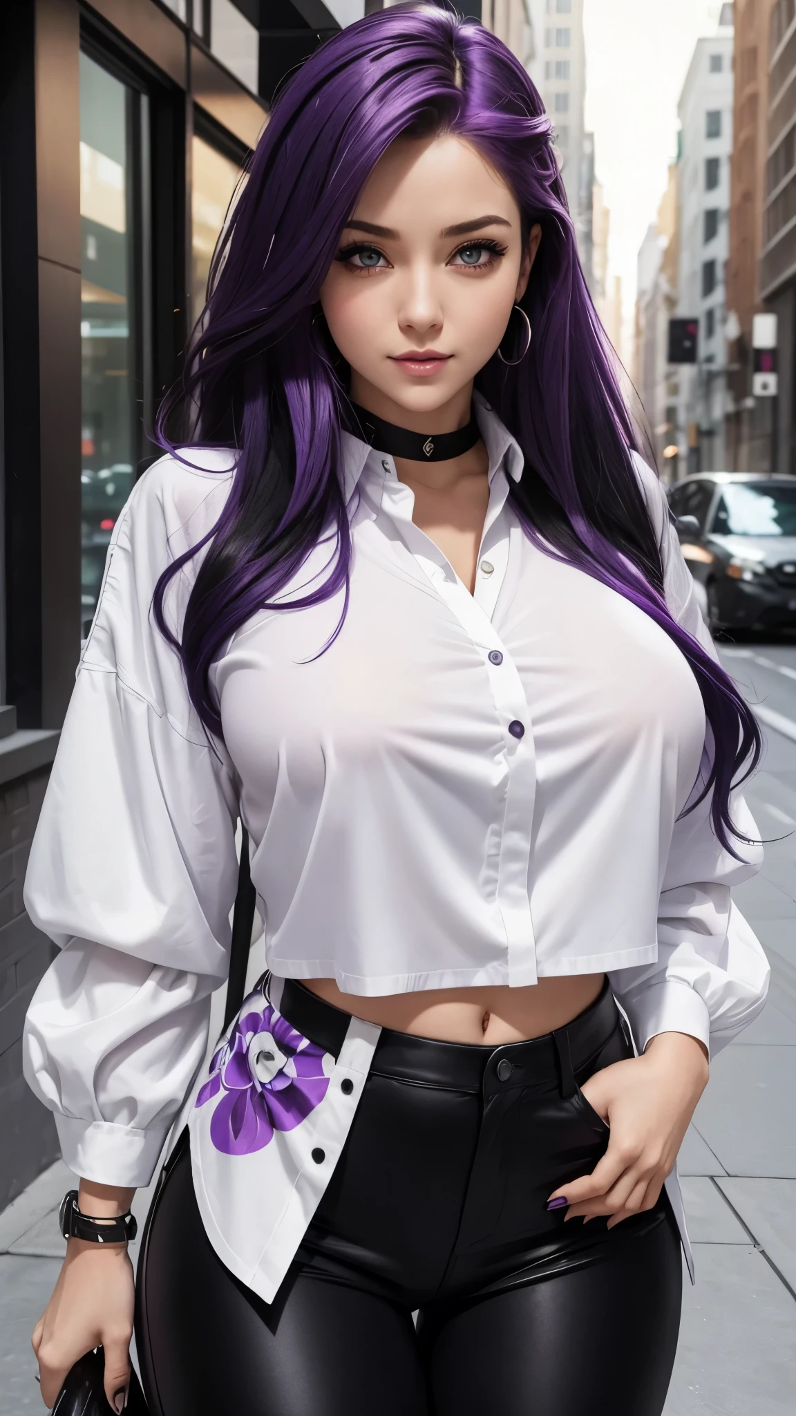 masterpiece, best quality, 1girl, official, purple eyes, purple hair, busty, cowboy shot, looking at viewer, dark, (darkness), cinematic light, rim light, detailed eyes, (pureerosface_v1:0.5), looking at viewer, (realistic: 1.2), teasing, honkai star rail, crossed leg, arrogant, bangs evil face, fantasy background