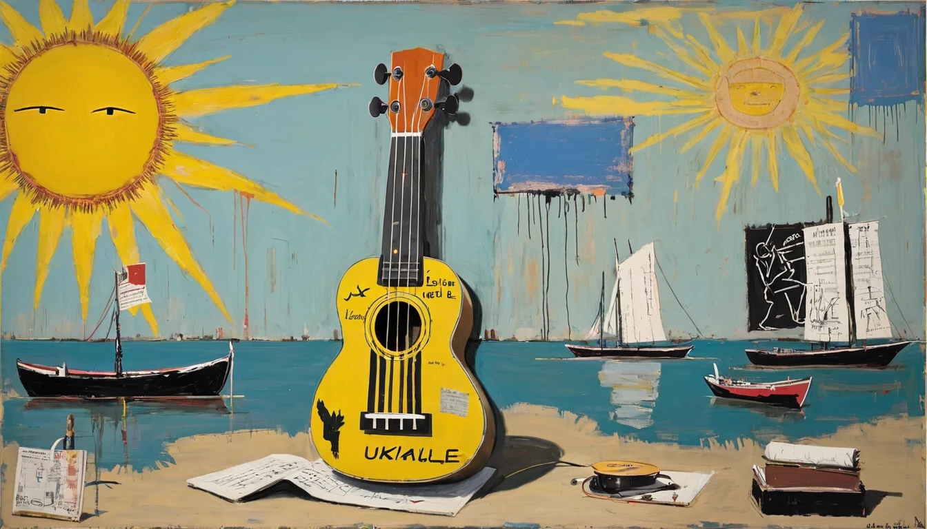 Ukulele, by Jean-Michel Basquiat (sun in the background)