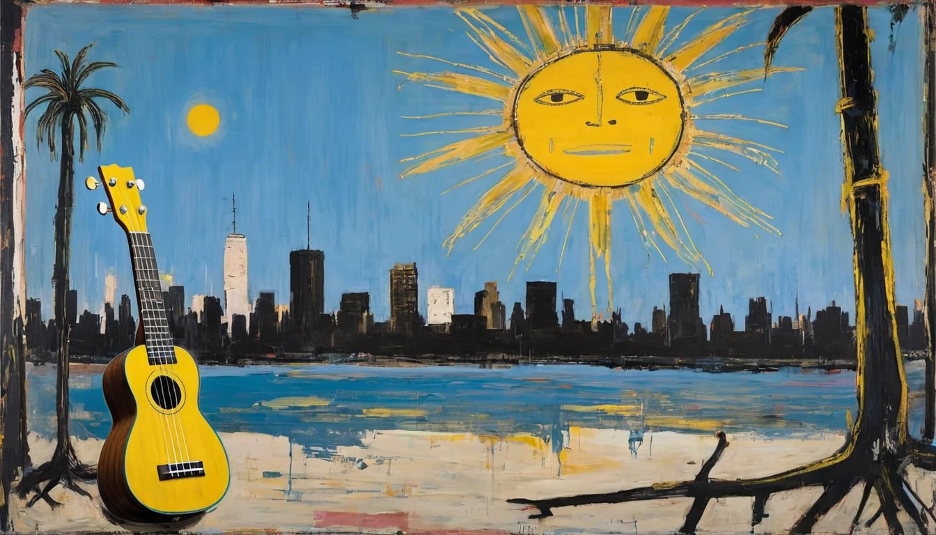 Ukulele, by Jean-Michel Basquiat (sun in the background)