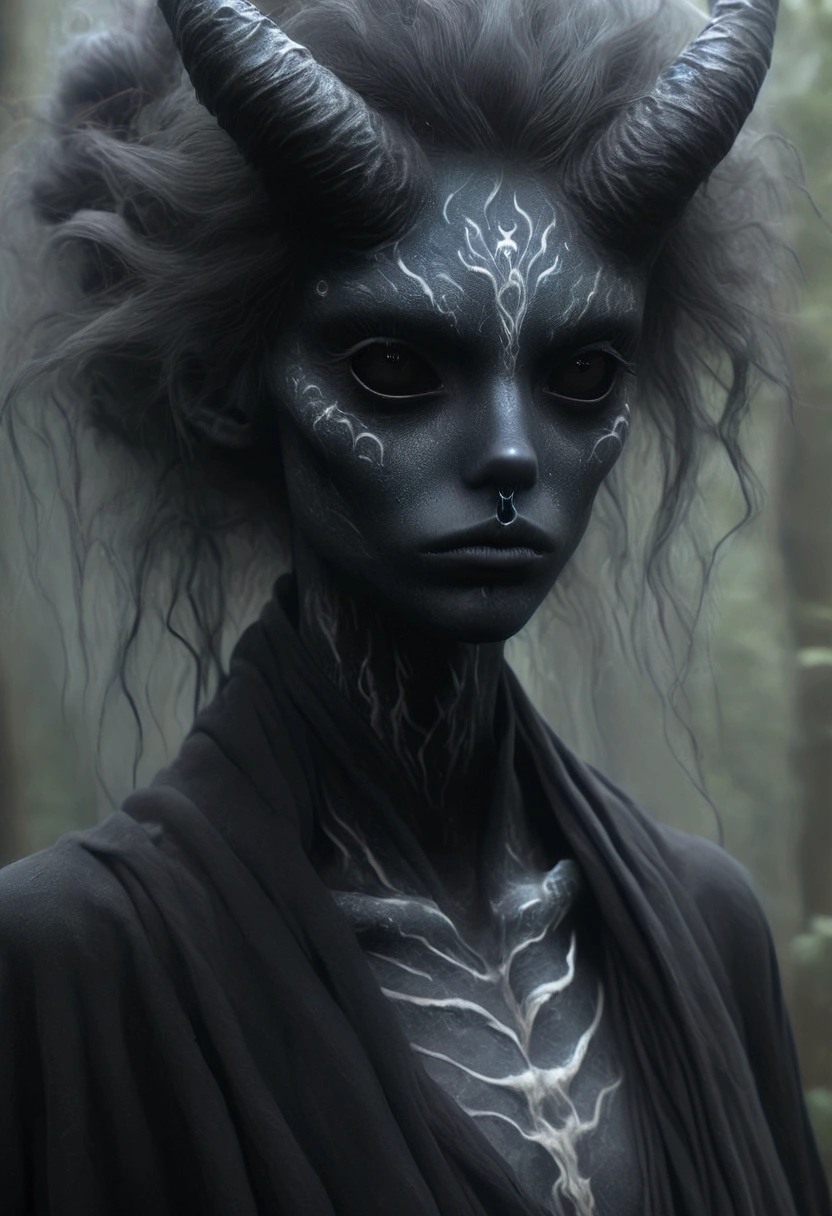 (((creature with a spectral and ghostly appearance)). Her skin is pale, almost translucent. His eyes shine with a bluish glow, he wears dark, torn clothes that float around him, as if permeated by an aura of mourning. Its appearance is complemented by details such symbols of mourning and gothic elements, further emphasizing its dark air. is portrayed as a haunted and tormented entity,{creature},face pretty face,extremely detailed,intricate details,eyes extremely detailed, high detailed eyes,16k resolution, realistic humid skin,extremely intricate details,Epic Realistic,face anatomically correct,Ultra HD,HDR, natural skin textures, hyper realism,realistic skin texture, hyper detailed,extremely Realism,Ultra Detailed,body logically correct

