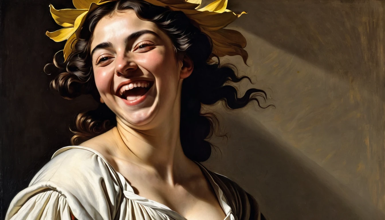 happy woman, by caravaggio (sun in the background)