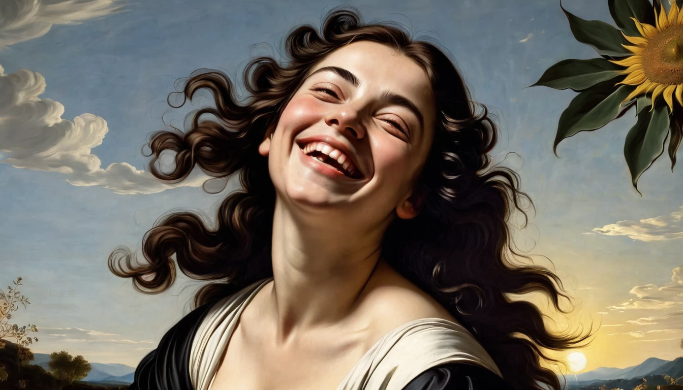 happy woman, by caravaggio (sun in the background)