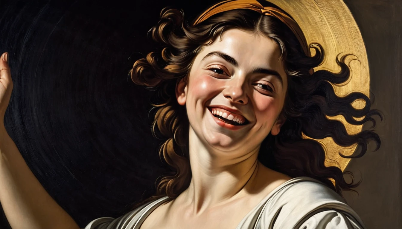 happy woman, by caravaggio (sun in the background)