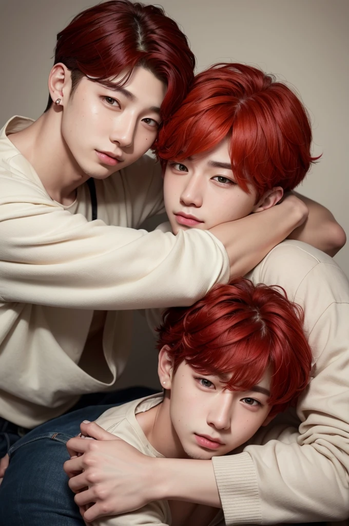 ((best quality)), ((masterpiece)), (detailed), perfect face
Namjoon from BTS hugging a BOY with RED hair, . The boy with his face hidden in BTS Namjoon's chest...