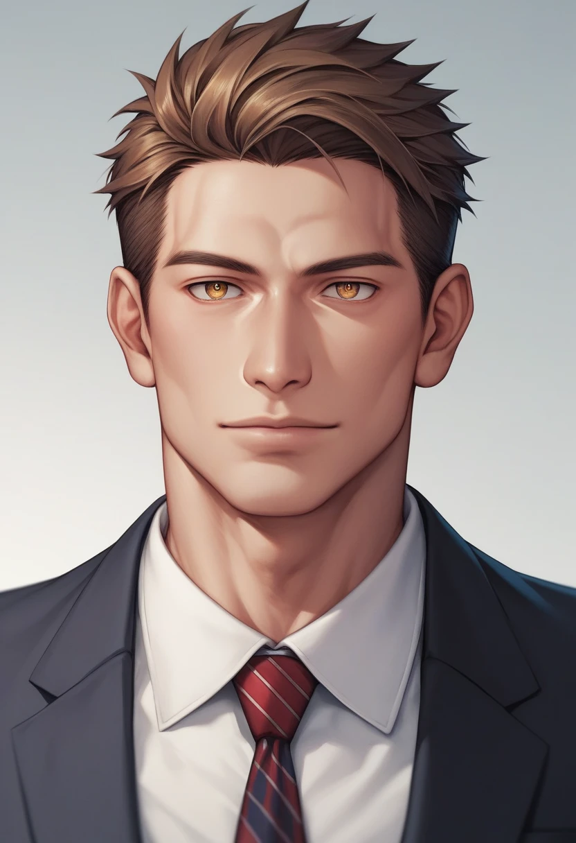 TRUE, (Highest quality、Masterpiece:1.3), Detailed eyes and detailed face, suit, single adult man, tall muscular man, brown hair, gentleman, ((best quality)), perfect face, Japan