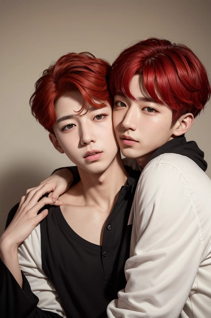 ((best quality)), ((masterpiece)), (detailed), perfect face
Namjoon from BTS hugging a BOY with RED hair, . The boy with his face hidden in BTS Namjoon's chest...