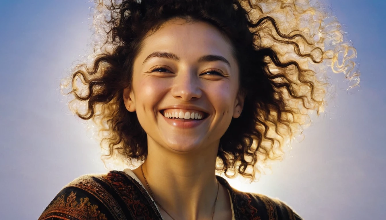 happy woman, by Rembrandt (sun in the background)