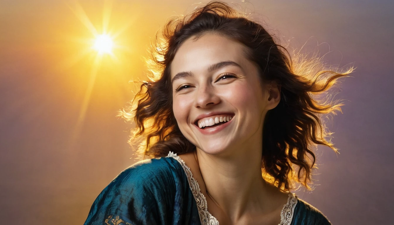 happy woman, by Rembrandt (sun in the background)