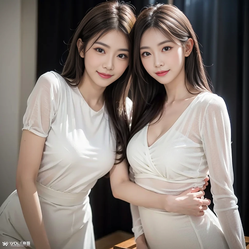 ((Mature woman standng in a room)),((see through white dress:1.3)). 40k, Photography, masutepiece, Best Quality, dark grey background, ((Mature Women, waifu, mami, A MILF)), ((voluptuous breasts)), Perfect face, perfect , ((One girl with brown eyes and gorgeous bright black hair)). a Pretty Japanese woman,wet hair look, completely soft chest and white skin,, ((Very soft breasts)). Ultra-detailed face, Detailed eyes, looking into camera, embarrassed, Smile, closed mouth, closed lips, no teeth, nightime, side view, head to toe