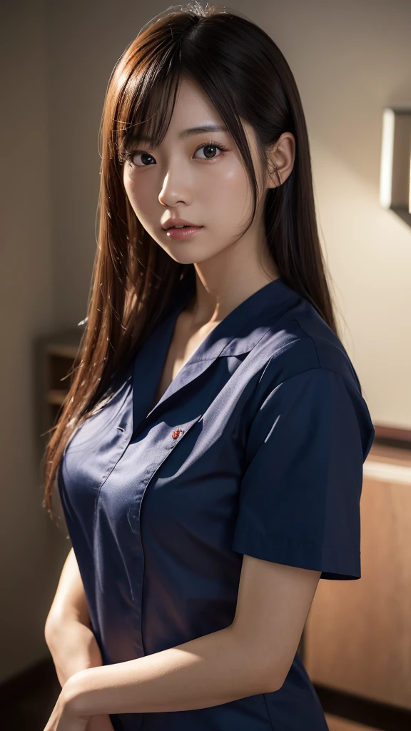 A beautiful young Japanese woman, around 20 years old, wearing a Nurses' Uniforms, ultra-detailed, 8K resolution, highly realistic, cinematic lighting, best quality, masterpiece, photorealistic, physically-based rendering, extremely detailed, vivid colors, professional, sharp focus, studio lighting
