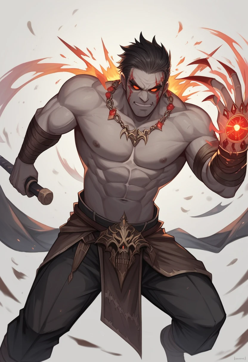 An ultra-detailed close-up of an epic hero wielding a sword on a firelit battlefield, facing evil beings, luminous fantasy style art. A handsome male god of death, created for dark metal music, with a mystical and strong touch. Epic fantasy digital art style in 4K Ultra HD, capturing the intensity and minute details of the war against evil beings. Character designed with an exquisite and epic design, full of minute details. A digital masterpiece that combines detailed anime style with bright fantasy elements.