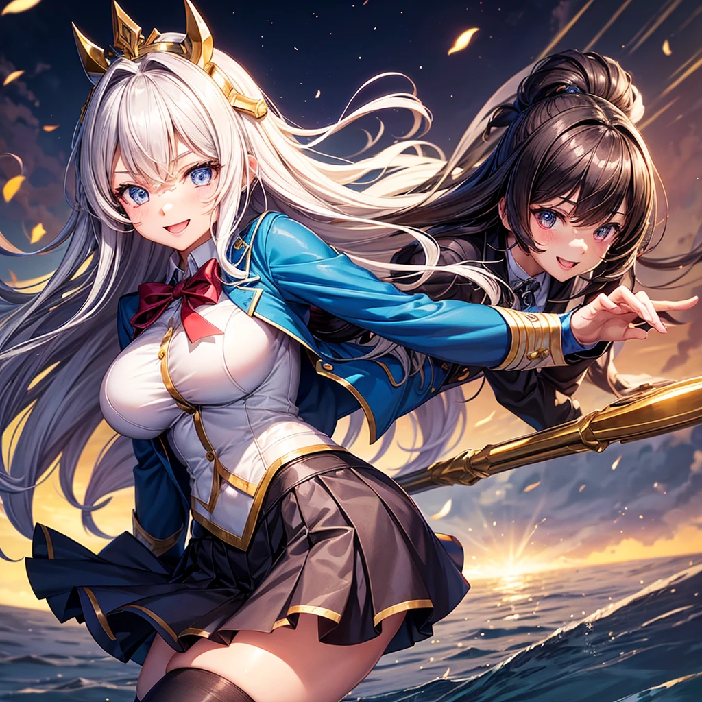 Best Quality,beautiful girl,Light novel,Superpowered girl,middle School girls,Beautiful girls,Big Breasts,8K,Perfectly portrayed,smile,High quality,New Uniform,masterpiece,Long Hair,Horny girl,Naughty Girls,Perfect Face,strongest,Cute uniform,blazer,mini skirt,tights,stylish,Academy,