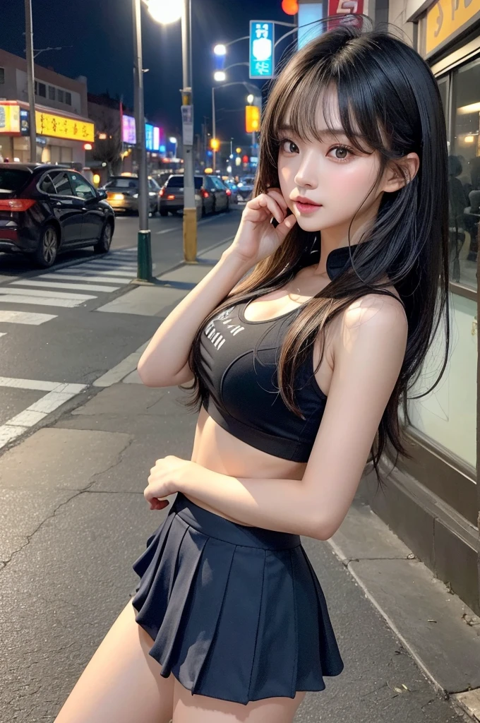 (quality),8K,(masterpiece:1.3),(1 girl:1.3),(In Minaof name),美丽of韩国女孩, Korean pop idol，美丽of女人，拥有完美of身材:1.4, Slim abdominal muscles:1.2, ((Layered Hairstyle, :1.2)), ((View Viewer)),(灿烂of笑容:1.3),（Big Asa），实际of,high resolution,高度详细of面部和皮肤纹理,逼真of脸,RAW photos,((漂亮of脸蛋:1.5)),(美丽of女人:1.4),Perfect body example,,((超级细致of脸部)),Attention to detail,Double eyelids,Eyeshadow Enhancement,Eye for detail,Professional lighting,灯Optics,Focus,((Sporty style)),((Optics, 色彩鲜艳of衣服颜色鲜艳ofT恤，Short skirt,((vitality,积极of,vivaciousnesposing thighs)),(of:1.3),Ultra-thin sports bar，Hip skirt，on the street