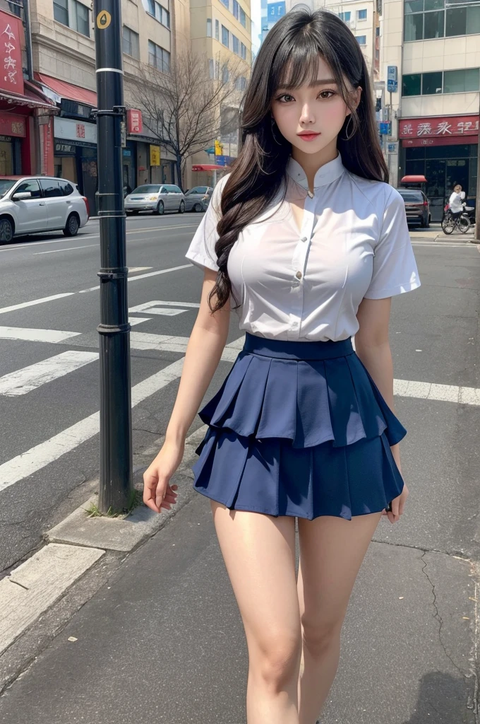 (quality),8K,(masterpiece:1.3),(1 girl:1.3),(In Minaof name),美丽of韩国女孩, Korean pop idol,美丽of女人,拥有完美of身材:1.4, Slim abdominal muscles:1.2, ((Layered Hairstyle, :1.2)), ((View Viewer)),(灿烂of笑容:1.3),(Big Asa),实际of,high resolution,高度详细of面部和皮肤纹理,逼真of脸,RAW photos,((漂亮of脸蛋:1.5)),(美丽of女人:1.4),Perfect body example,,((超级细致of脸部)),Attention to detail,Double eyelids,Eyeshadow Enhancement,Eye for detail,Professional lighting,灯Optics,Focus,((Sporty style)),((Optics, 色彩鲜艳of衣服颜色鲜艳ofT恤,Short skirt,((vitality,积极of,vivaciousnesposing thighs)),(of:1.3),Ultra-thin sports bar,Hip skirt,on the street