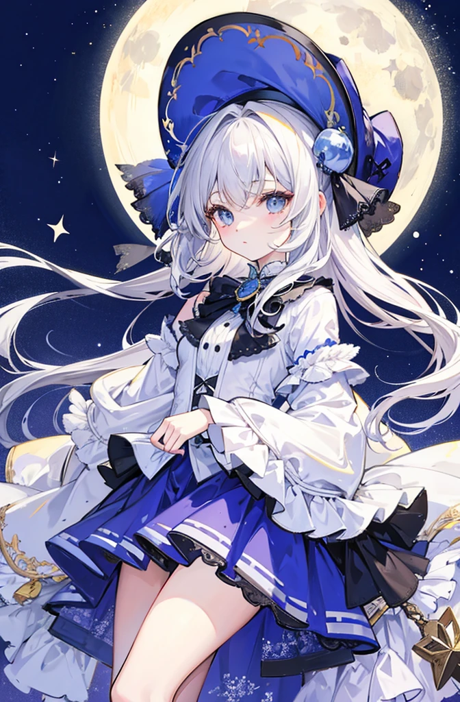 Beauty under the moon，personification，Light soft color coat and hat，pretty girl