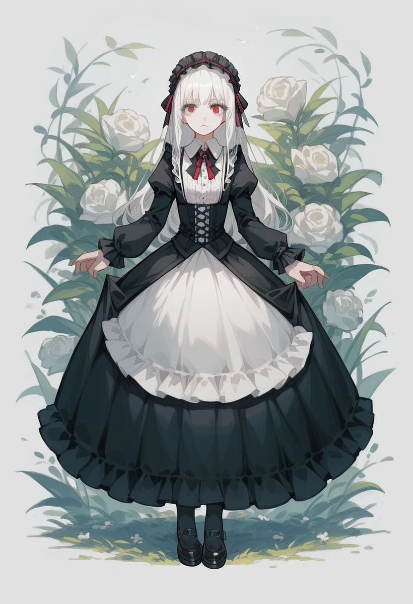 Masterpiece, absurdness, high detailed, white hair, gothic lolita, full body, standing,short skirt,