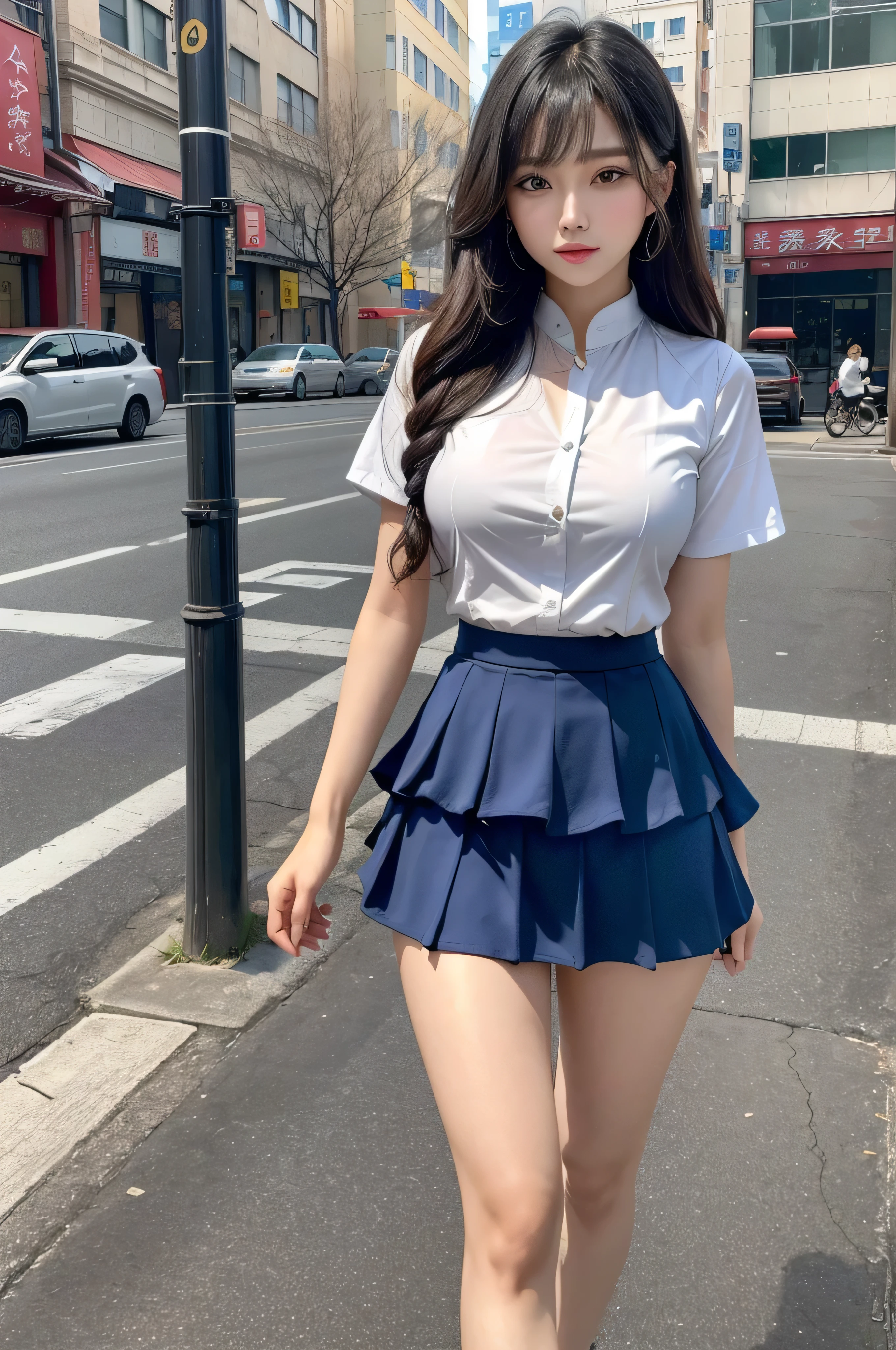(quality),8K,(masterpiece:1.3),(1 girl:1.3),(In Minaof name),Beautiful of Korean girl, Korean pop idol,Beauty of woman,Have a perfect body:1.4, Slim abdominal muscles:1.2, ((Layered Hairstyle, :1.2)), ((View Viewer)),(A brilliant smile:1.3),(Big Asa),Actual,high resolution,Highly detailed face and skin textures,Realistic face,RAW photos,((Pretty face:1.5)),(Beauty of woman:1.4),Perfect body example,,((Super detailed face)),Attention to detail,Double eyelids,Eyeshadow Enhancement,Eye for detail,Professional lighting,灯Optics,Focus,((Sporty style)),((Optics, Bright colors of clothes Bright colors of T-shirts,Short skirt,((vitality,Positive,vivaciousnesposing thighs)),(of:1.3),Ultra-thin sports bar,Hip skirt,on the street
