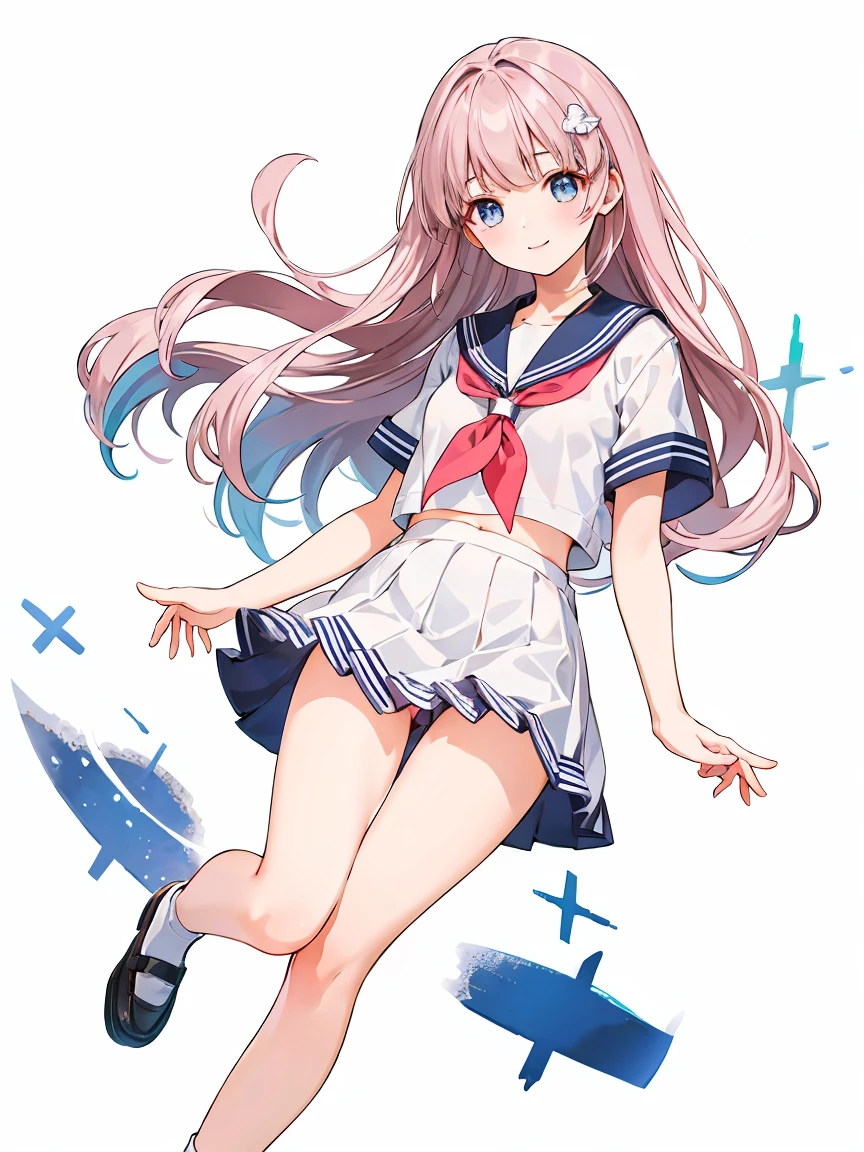 Full body ,1 girl, cute, 16 years old, smile, Look at the viewer., sailor suit, Seifuku, photograph, realistic, best quality, hired, detailed face, classroom, Detailed background, Diffused light, depth of field, Bokeh, (white background), Transparent background, looking down, ((masterpiece, illustration, best quality))