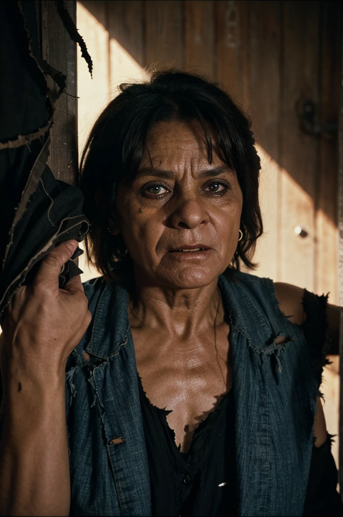 orc old woman with torn clothes, dvd screenshot, 1980s cinema, dark fantasy,, realistic, detailed, body horror, horror cosmic