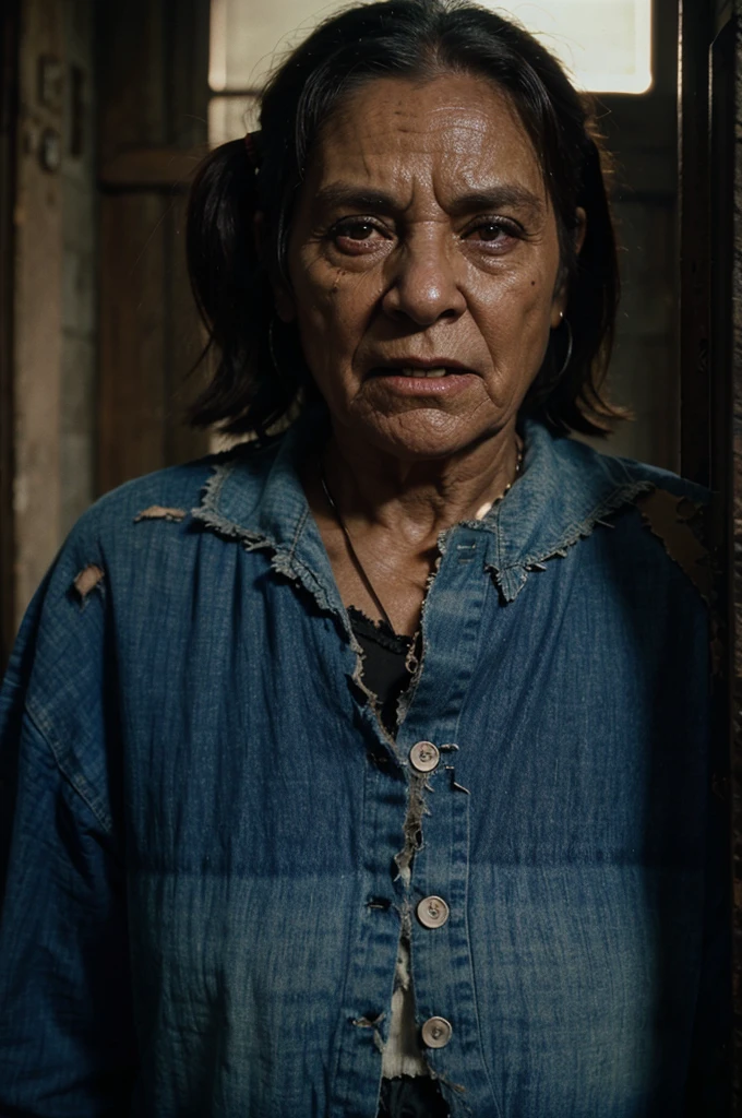 orc old woman with torn clothes, dvd screenshot, 1980s cinema, dark fantasy,, realistic, detailed, body horror, horror cosmic