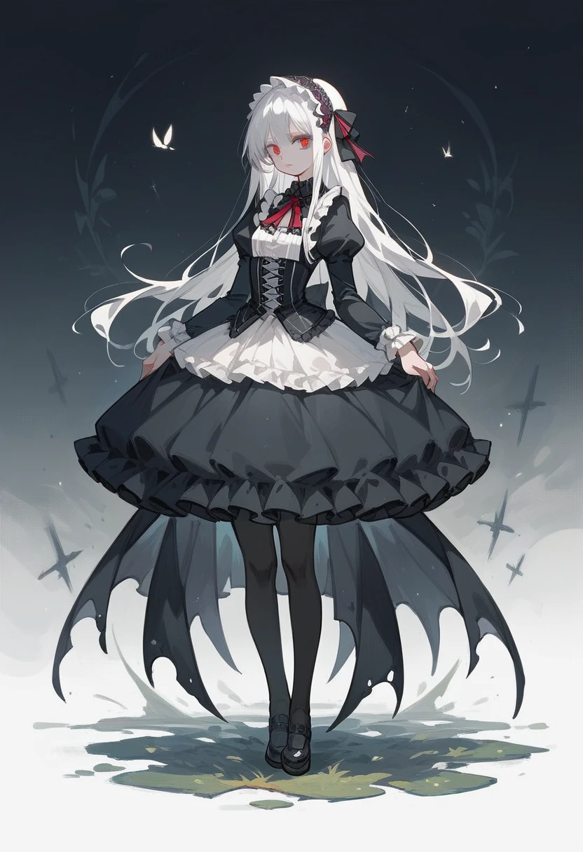Masterpiece, absurdness, high detailed, white hair, gothic lolita, full body, standing,short dress,