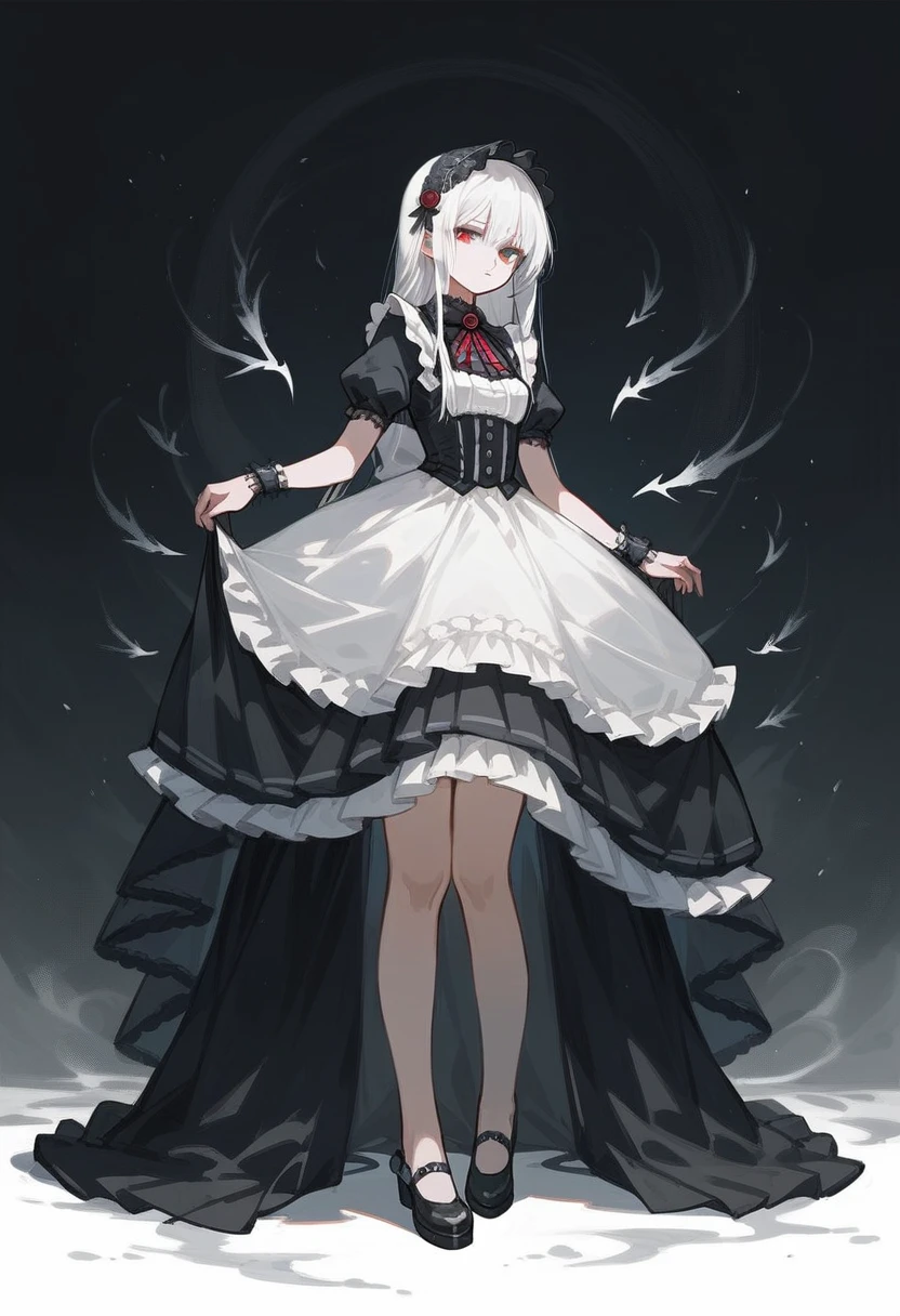 Masterpiece, absurdness, high detailed, white hair, gothic ta, full body, standing,short dress,
