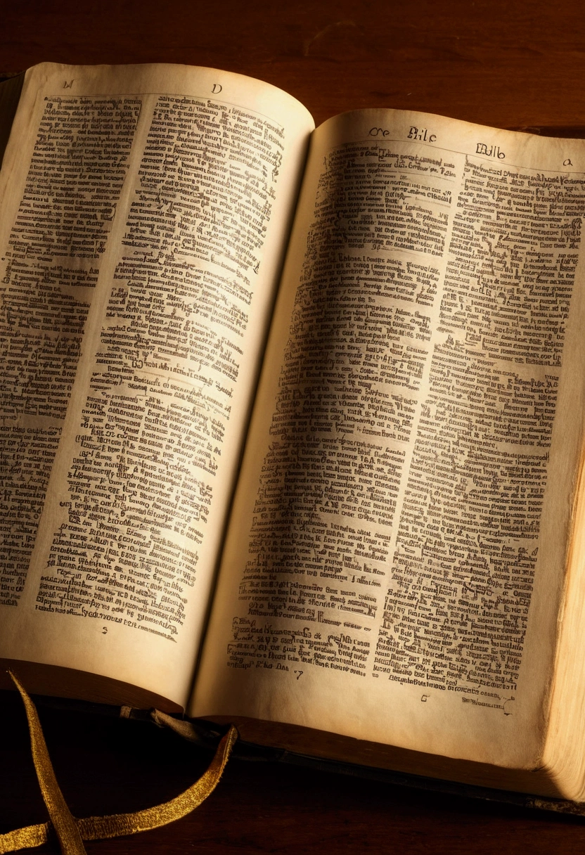 "Por favor, create a high-definition image of the Holy Bible that captures the reverence and spiritual significance of this holy book. The image should convey the historical and religious importance of the Bible, apresentando-a de forma digna e respeitosa. Use soft lighting to highlight cover and page details, enfatizando sua textura e envelhecimento, if applicable. Position the Bible in a setting that evokes a sacred environment, como uma prateleira de madeira em uma biblioteca antiga ou um altar iluminado. As cores devem ser sutis e a tipografia, se presente, deve ser elegante e discreta. The image should inspire a sense of reverence and spiritual connection to the words and teachings contained in the Holy Bible."