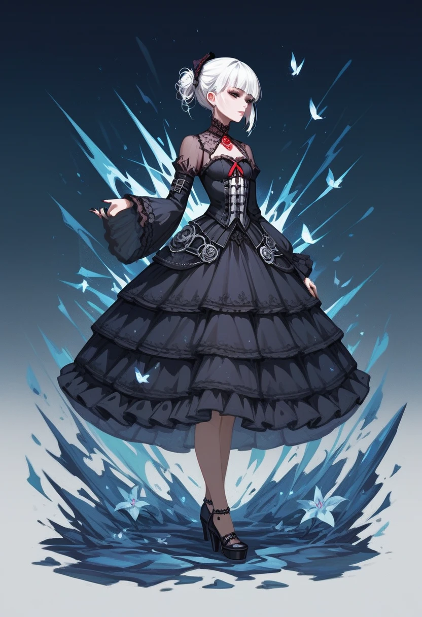 Masterpiece, absurdness, high detailed, white hair, gothic lolita, full body, standing,short dress,