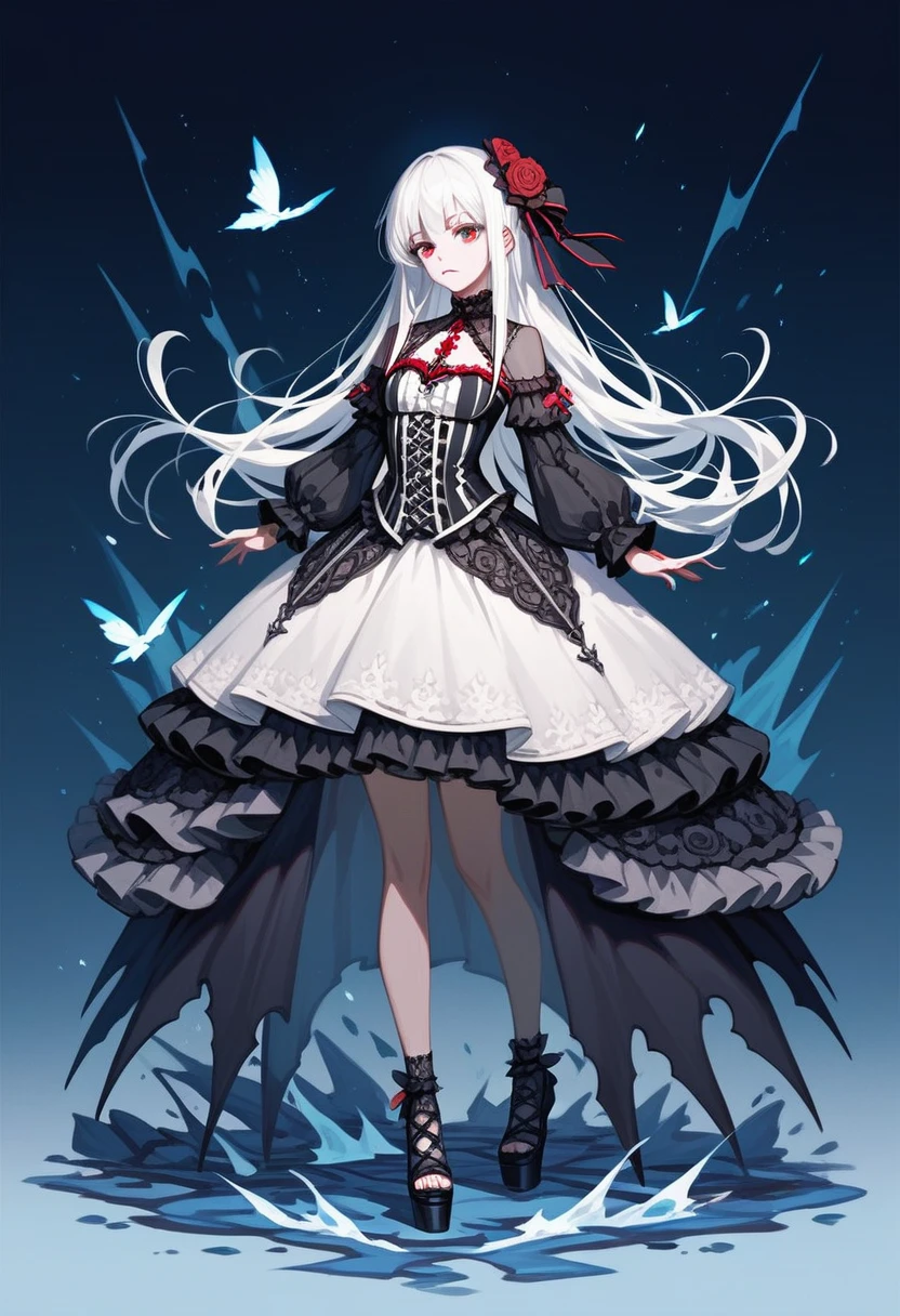 Masterpiece, absurdness, high detailed, white hair, gothic lolita, full body, standing,short dress,