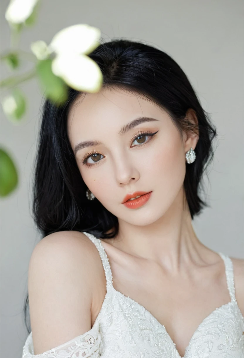 Beautiful woman, Black Hair, White skin