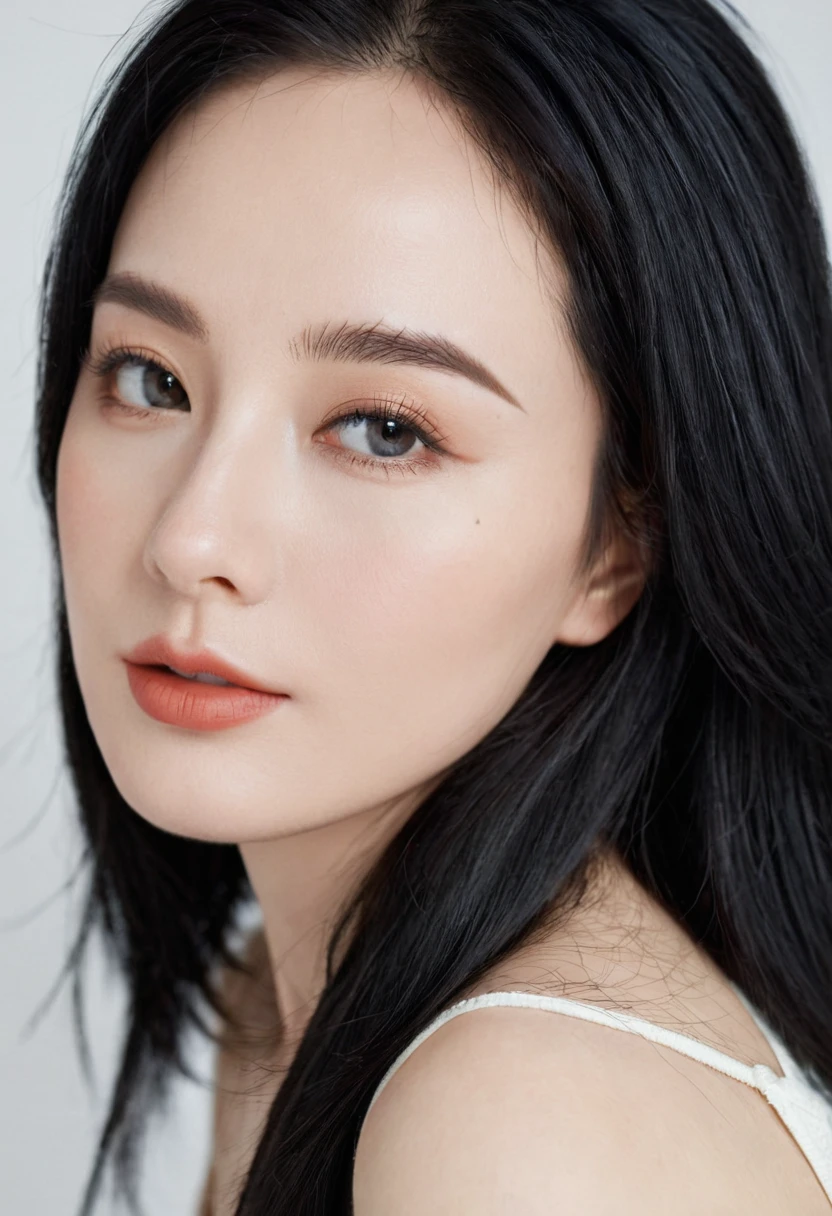 Beautiful woman, Black Hair, White skin