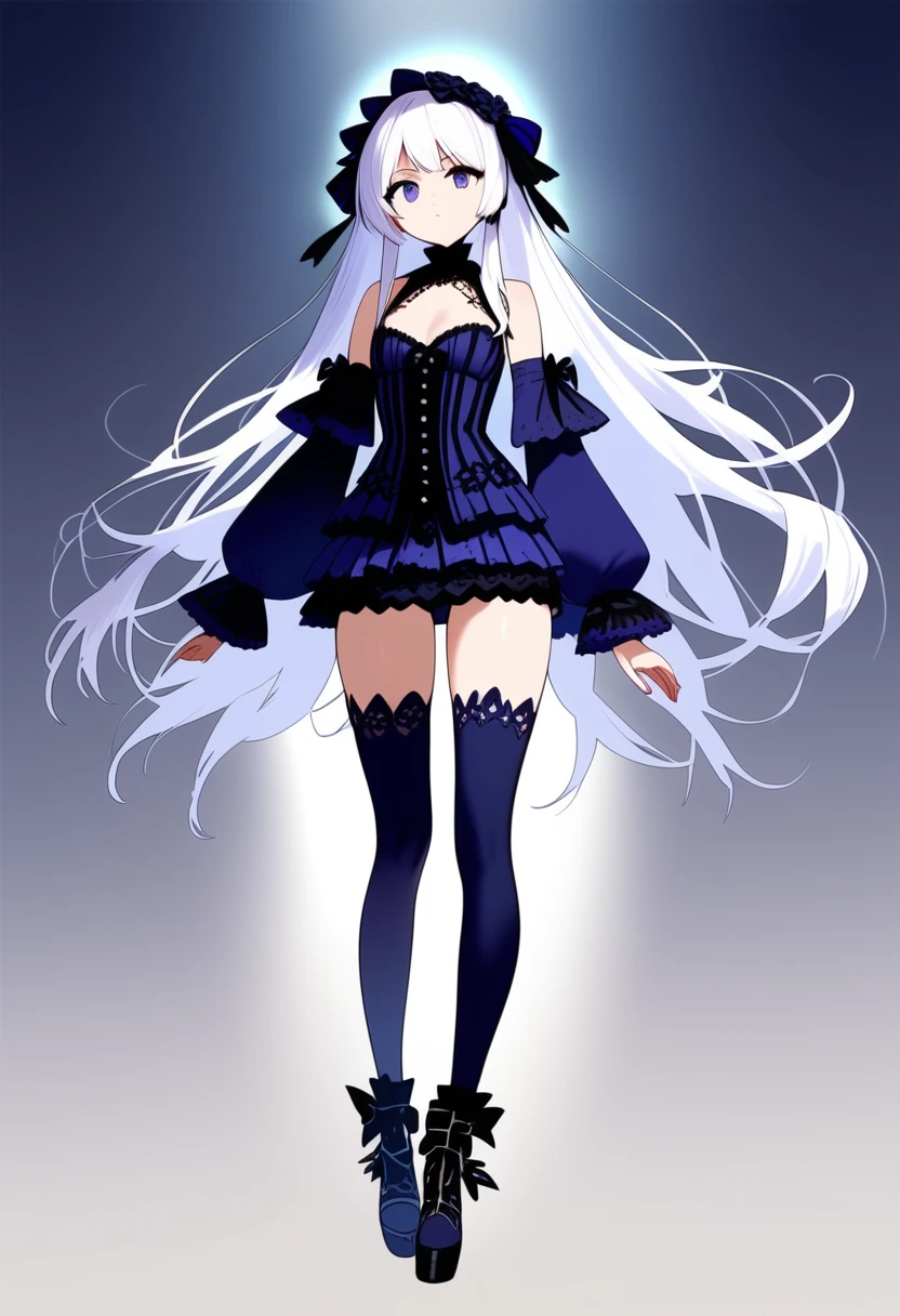 Masterpiece, absurdness, high detailed, white hair, gothic lolita, full body, standing,short dress,