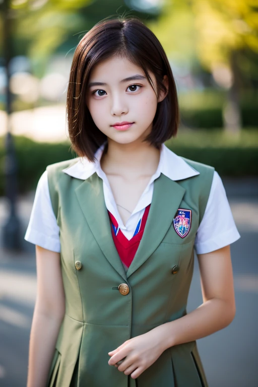 lens: 135mm f1.8,(Highest quality),(Tabletop:1.1), (Beautiful Japanese girl), (Moist lips), Narrow eyes, double eyelid,Delicate clavicle,Flat Chest,Very Short Hair、,
(Let me me'Let me'Let's take another look), shame, A faint smile,
(Late night park:1.2), Professional Lighting,
(School Uniform), (Sunburned skin:0.2),Full body photo、Full Body Focus
