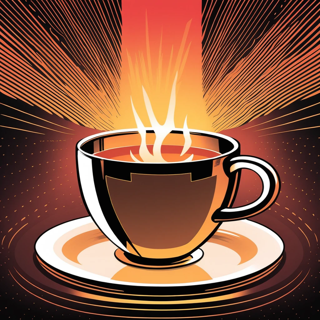 something rises from the cup in graphic novel art style