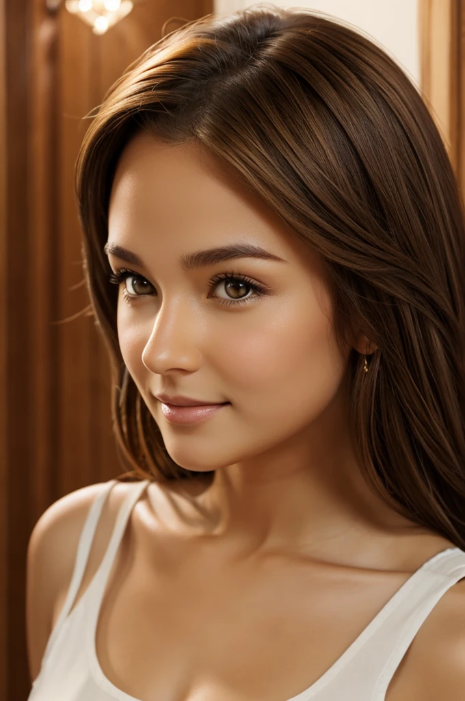 Half body animation brown hair, light brown eyes cinnamon tea 
