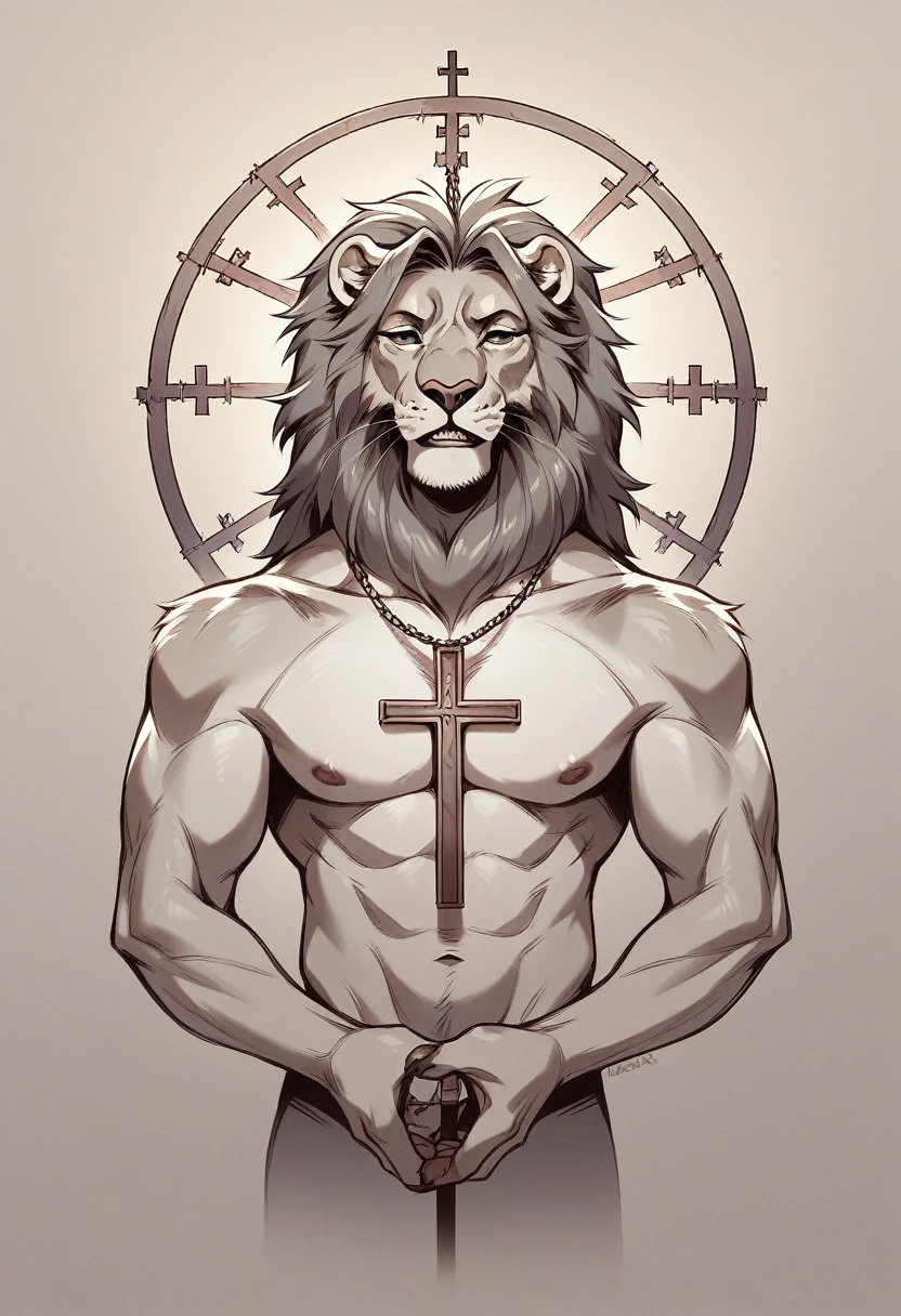 Jesus Christ Crucified with the image of the Lion behind

