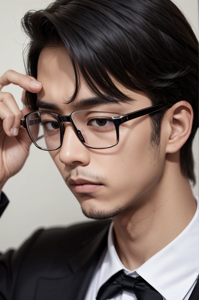 Profile young man glasses black face snobbish expression